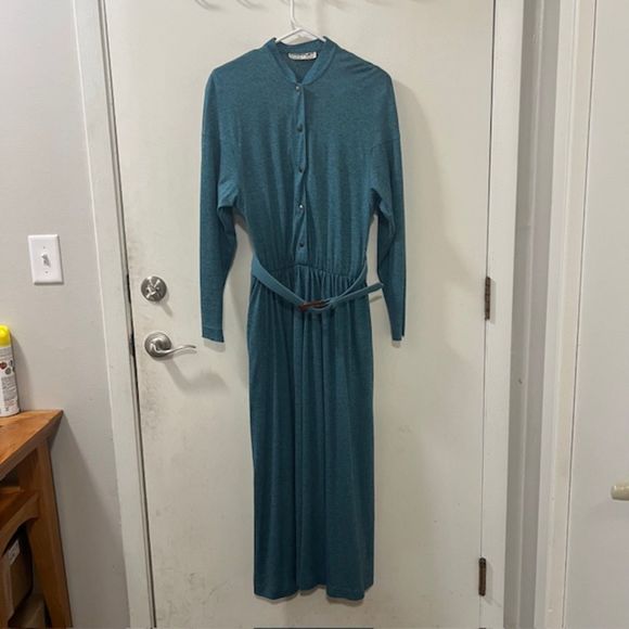 VTG Chofflet Prestige Paris Womens Green Mink Wool Blend Maxi Dress w Belt Sz 9 - Picture 6 of 14